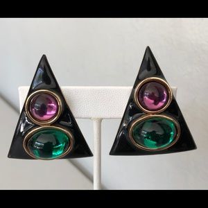 Vintage 80’s Cabochon & Enamel Clip Earrings